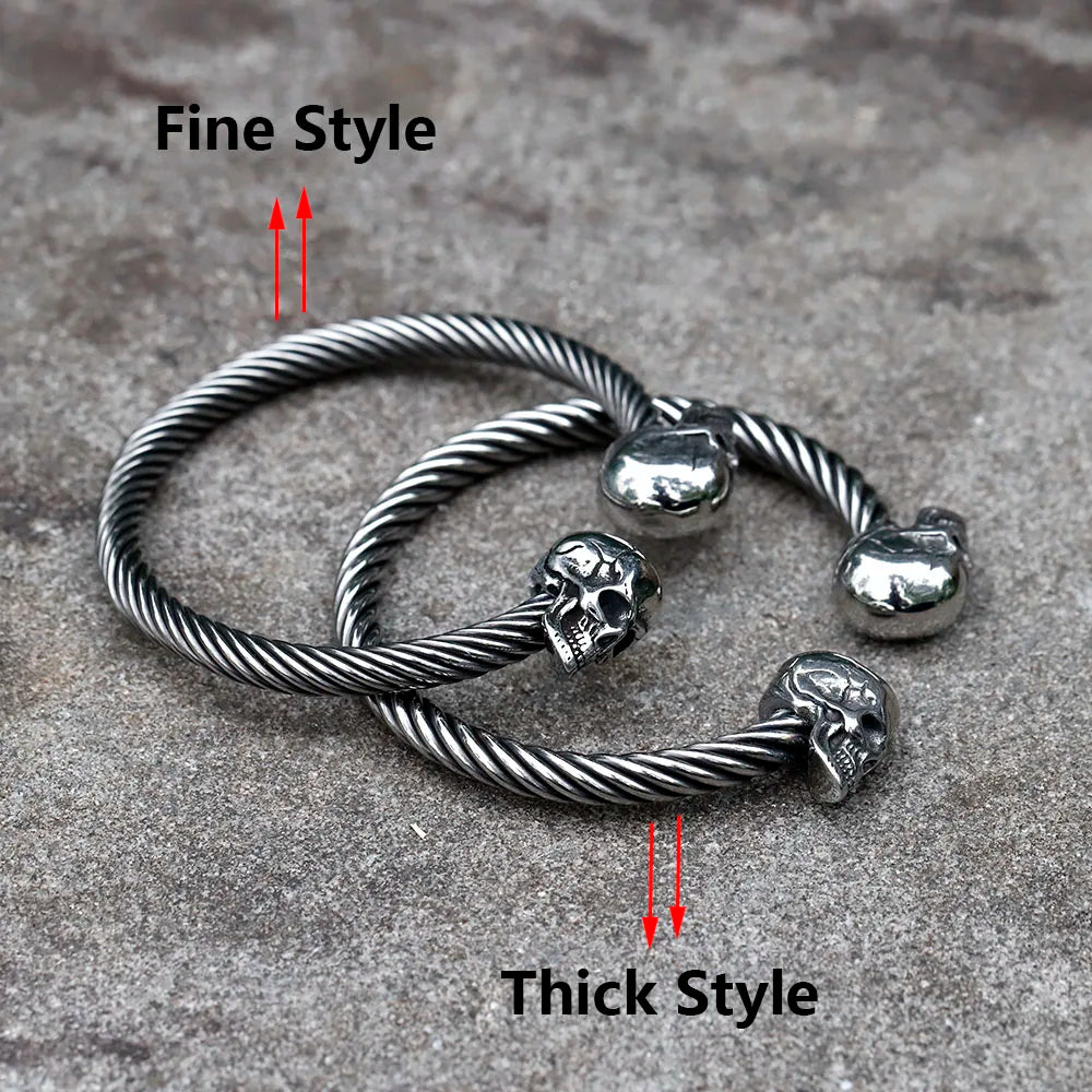 Mens Double Skull Bracelet - 316L Stainless Steel Punk Biker Style