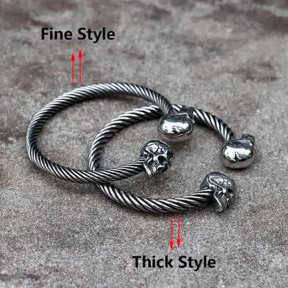 Mens Double Skull Bracelet - 316L Stainless Steel Punk Biker Style
