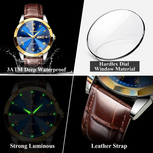 Classic Men’s Leather Quartz Watch – Day & Date