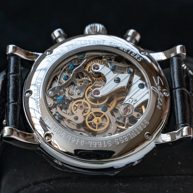 Sugess MoonPhase Master – Mechanical Chronograph with Genuine Moon Phase, Seagull ST1908 Movement & Sapphire Crystal
