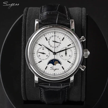 Sugess MoonPhase Master – Mechanical Chronograph with Genuine Moon Phase, Seagull ST1908 Movement & Sapphire Crystal