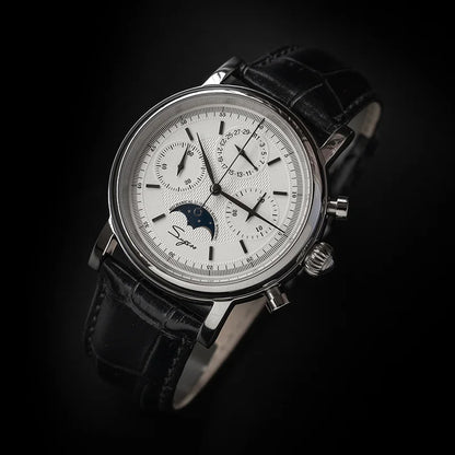 Sugess MoonPhase Master – Mechanical Chronograph with Genuine Moon Phase, Seagull ST1908 Movement & Sapphire Crystal