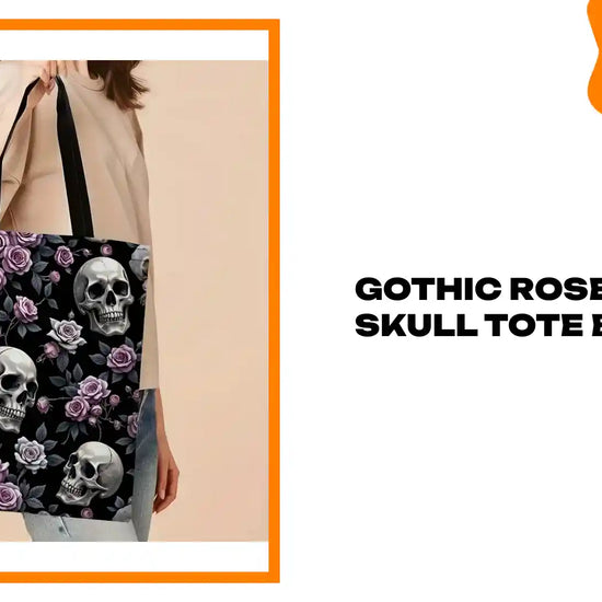 Gothic Rose Floral Skull Tote Bag by@Outfy