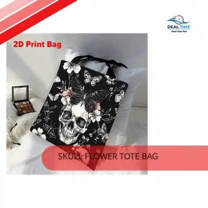 Skull Flower Tote Bag by@Outfy