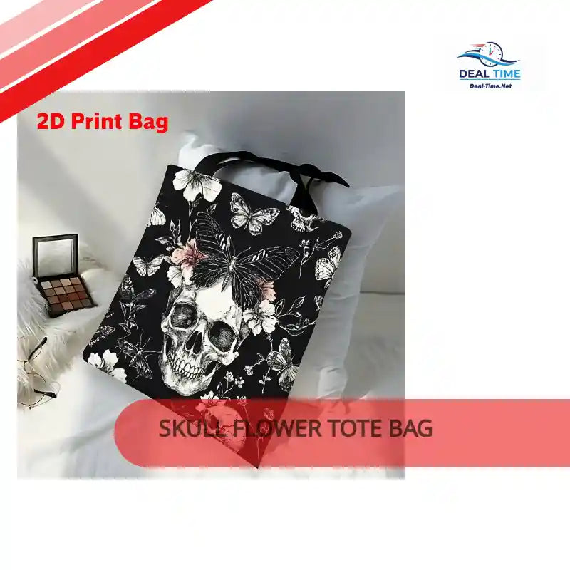 Skull Flower Tote Bag by@Outfy