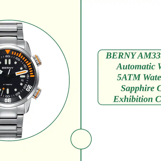 BERNY AM339M Men&rsquo;s Automatic Watch &ndash; 5ATM Waterproof, Sapphire Crystal Exhibition Caseback by@Outfy