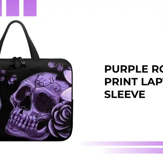 Purple Rose Skull Print Laptop Sleeve by@Outfy