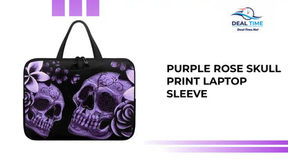 Purple Rose Skull Print Laptop Sleeve by@Outfy