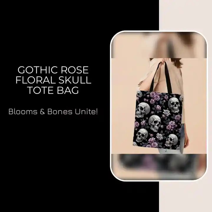 Gothic Rose Floral Skull Tote Bag by@Outfy
