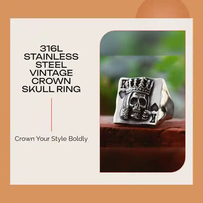 316L Stainless Steel Vintage Crown Skull Ring by@Outfy