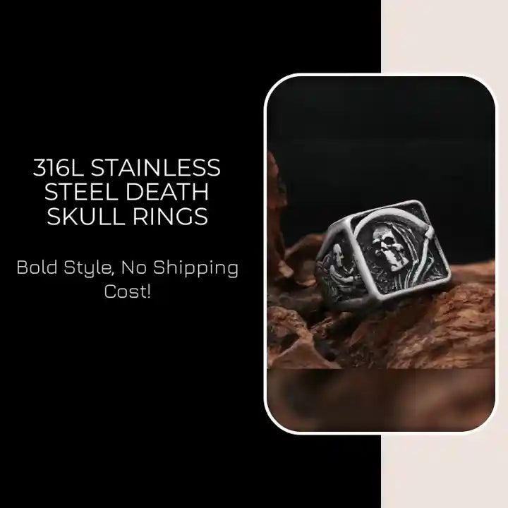 316L Stainless Steel Death Skull Rings by@Outfy