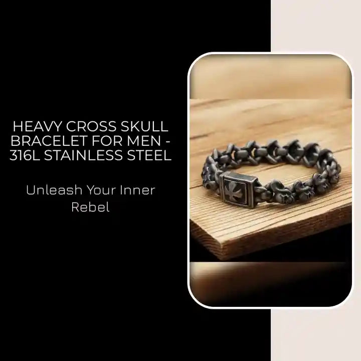 Heavy Cross Skull Bracelet for Men - 316L Stainless Steel by@Outfy