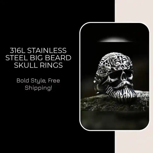 316L Stainless Steel Big Beard Skull Rings by@Outfy
