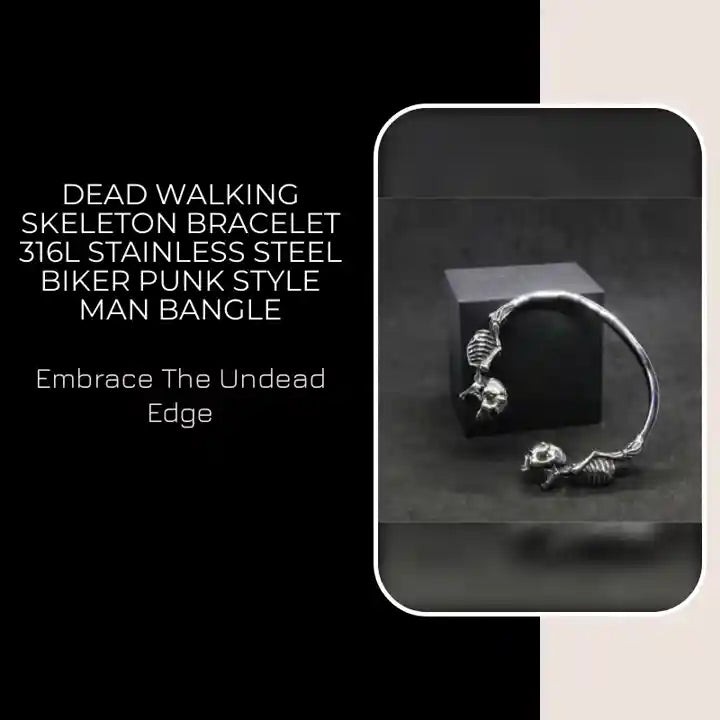 Dead Walking Skeleton Bracelet 316L Stainless Steel Biker Punk Style Man Bangle by@Outfy