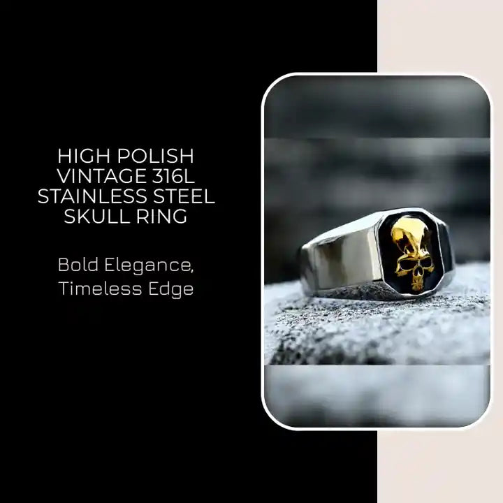 High Polish Vintage 316L Stainless Steel Skull Ring by@Outfy