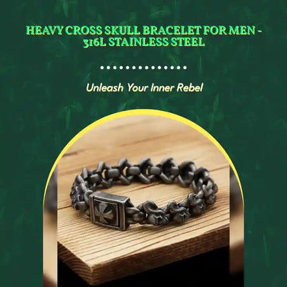 Heavy Cross Skull Bracelet for Men - 316L Stainless Steel by@Outfy